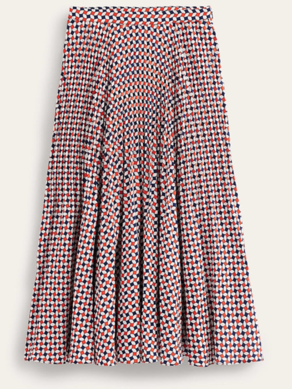 Boden Pleated Geometric Midi Skirt in  Orange Navy & White